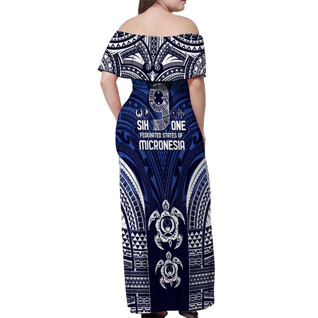 FSM Pohnpei States Off Shoulder Maxi Dress Micronesia Six 9 One Polynesian Tribal Pattern
