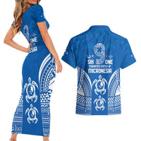 FSM Yap States Couples Matching Short Sleeve Bodycon Dress and Hawaiian Shirt Micronesia Six 9 One Polynesian Tribal Pattern
