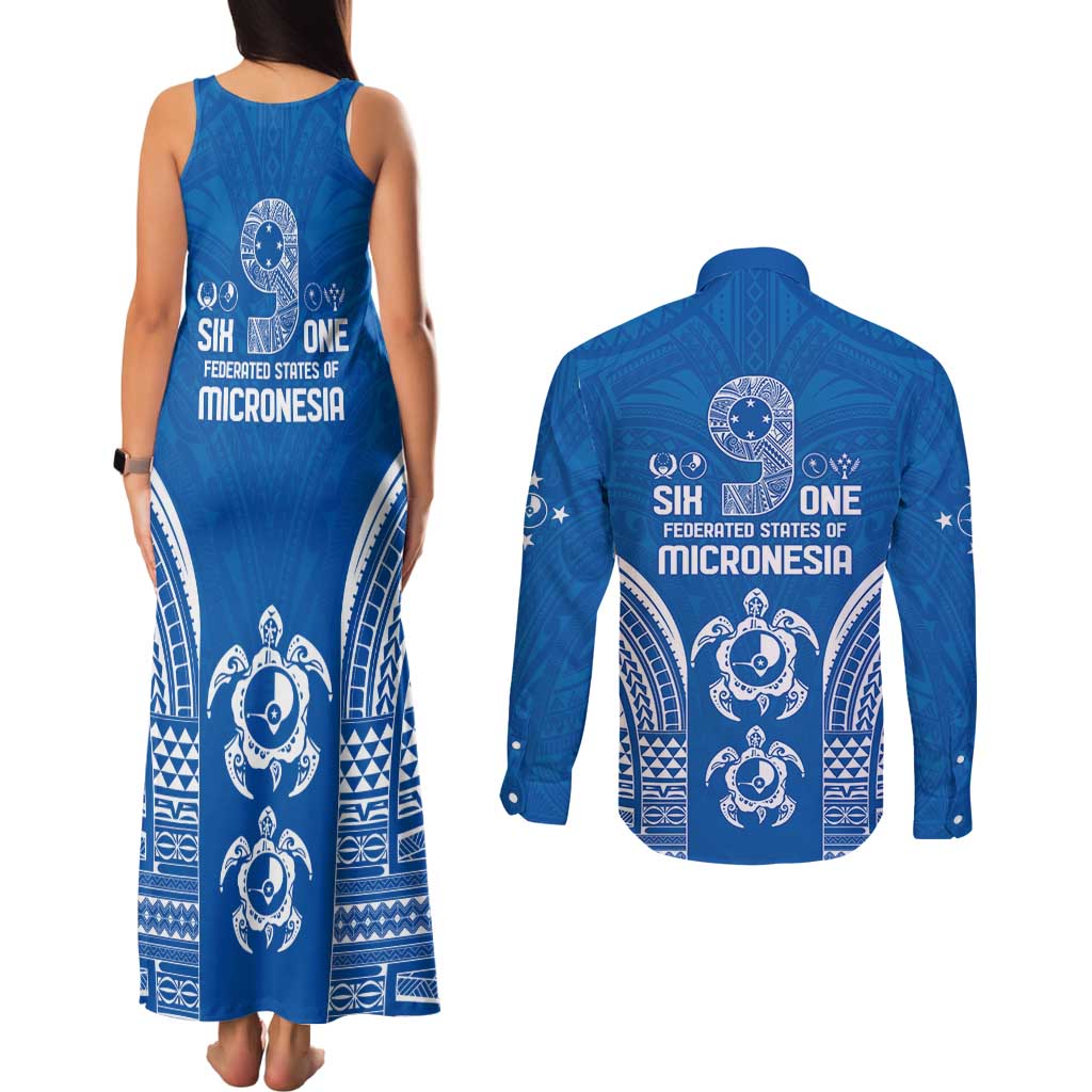 FSM Yap States Couples Matching Tank Maxi Dress and Long Sleeve Button Shirt Micronesia Six 9 One Polynesian Tribal Pattern