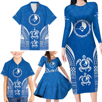 FSM Yap States Family Matching Long Sleeve Bodycon Dress and Hawaiian Shirt Micronesia Six 9 One Polynesian Tribal Pattern