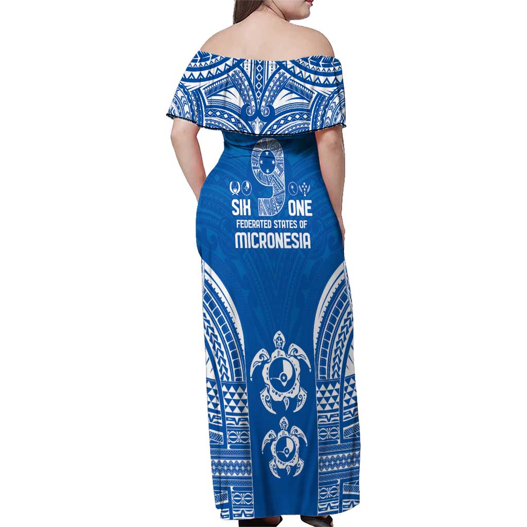 FSM Yap States Family Matching Off Shoulder Maxi Dress and Hawaiian Shirt Micronesia Six 9 One Polynesian Tribal Pattern