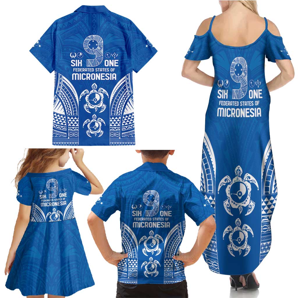 FSM Yap States Family Matching Summer Maxi Dress and Hawaiian Shirt Micronesia Six 9 One Polynesian Tribal Pattern