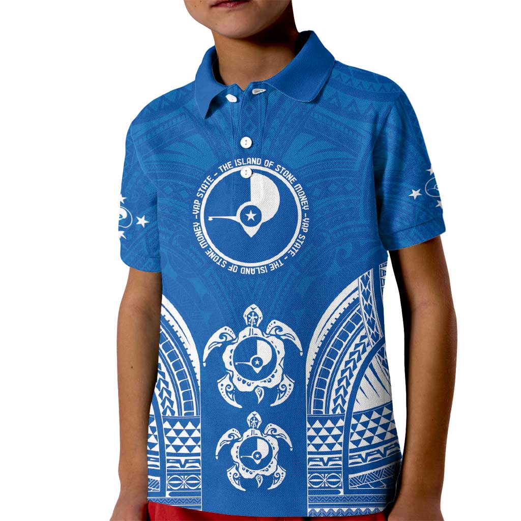 FSM Yap States Kid Polo Shirt Micronesia Six 9 One Polynesian Tribal Pattern