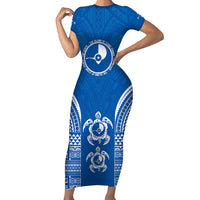 FSM Yap States Short Sleeve Bodycon Dress Micronesia Six 9 One Polynesian Tribal Pattern