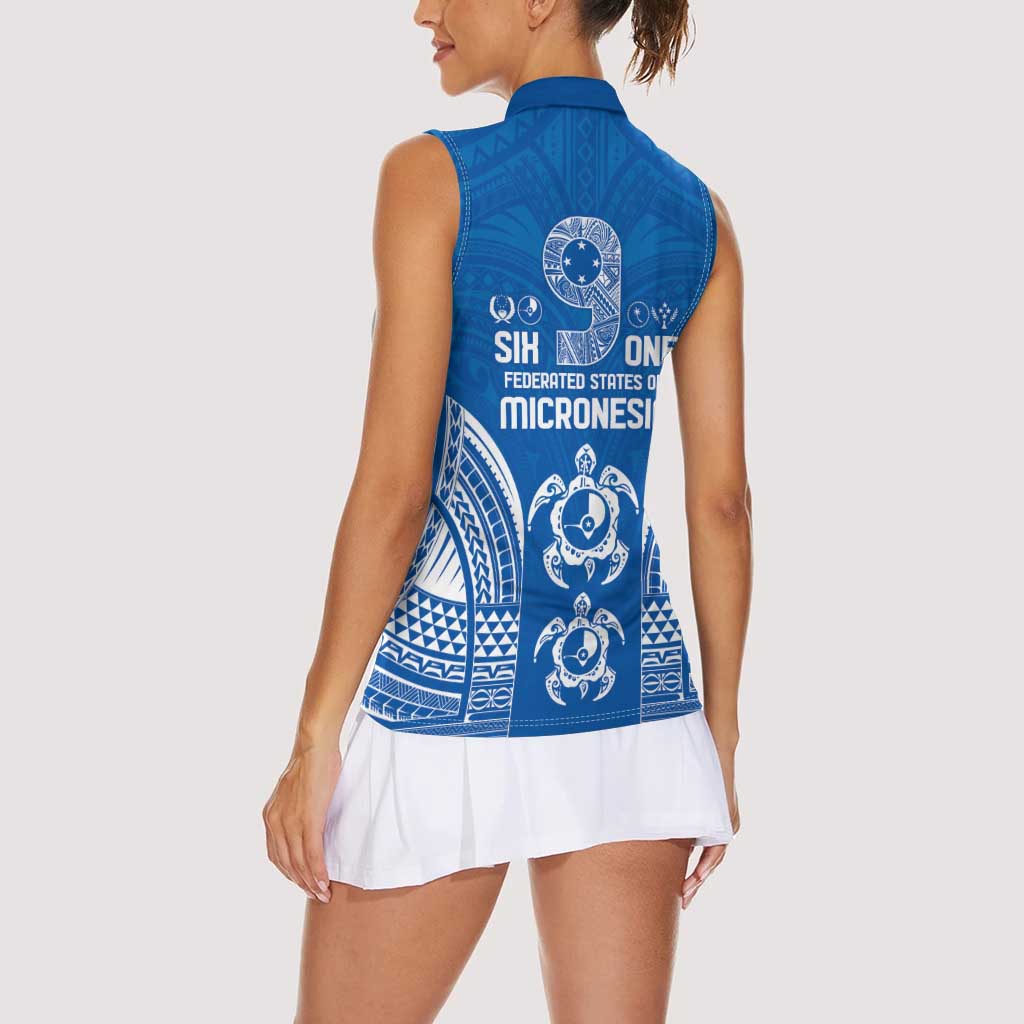 FSM Yap States Women Sleeveless Polo Shirt Micronesia Six 9 One Polynesian Tribal Pattern