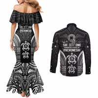 FSM Micronesia Six 9 One Couples Matching Mermaid Dress and Long Sleeve Button Shirt Polynesian Tribal Pattern