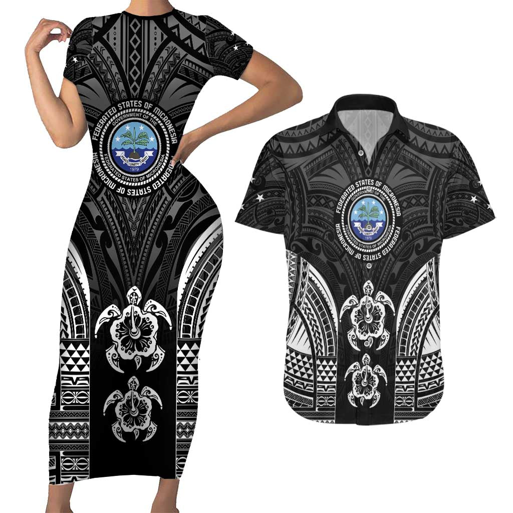 FSM Micronesia Six 9 One Couples Matching Short Sleeve Bodycon Dress and Hawaiian Shirt Polynesian Tribal Pattern