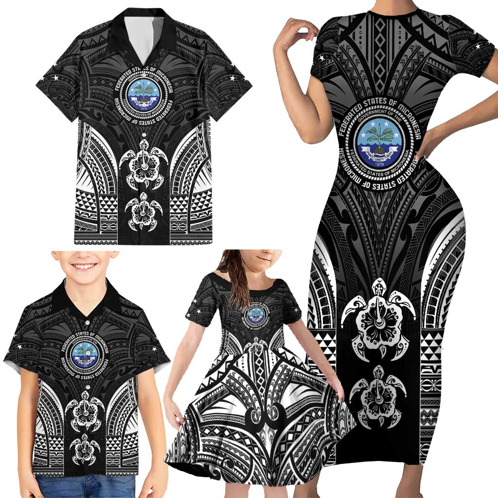 FSM Micronesia Six 9 One Family Matching Short Sleeve Bodycon Dress and Hawaiian Shirt Polynesian Tribal Pattern