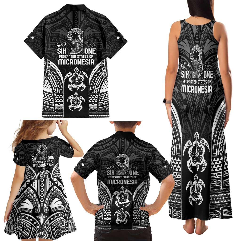 FSM Micronesia Six 9 One Family Matching Tank Maxi Dress and Hawaiian Shirt Polynesian Tribal Pattern