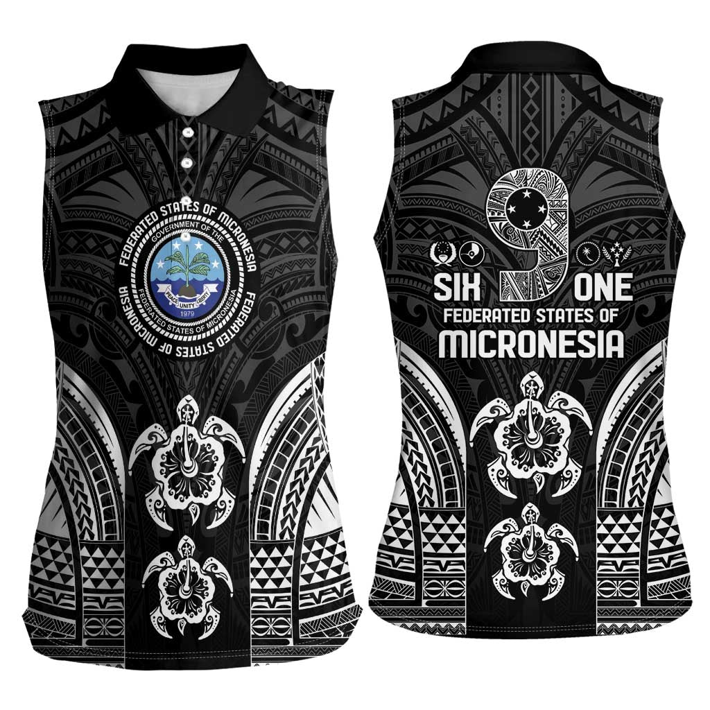 FSM Micronesia Six 9 One Women Sleeveless Polo Shirt Polynesian Tribal Pattern