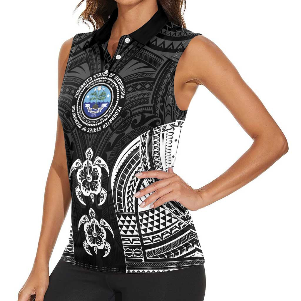 FSM Micronesia Six 9 One Women Sleeveless Polo Shirt Polynesian Tribal Pattern