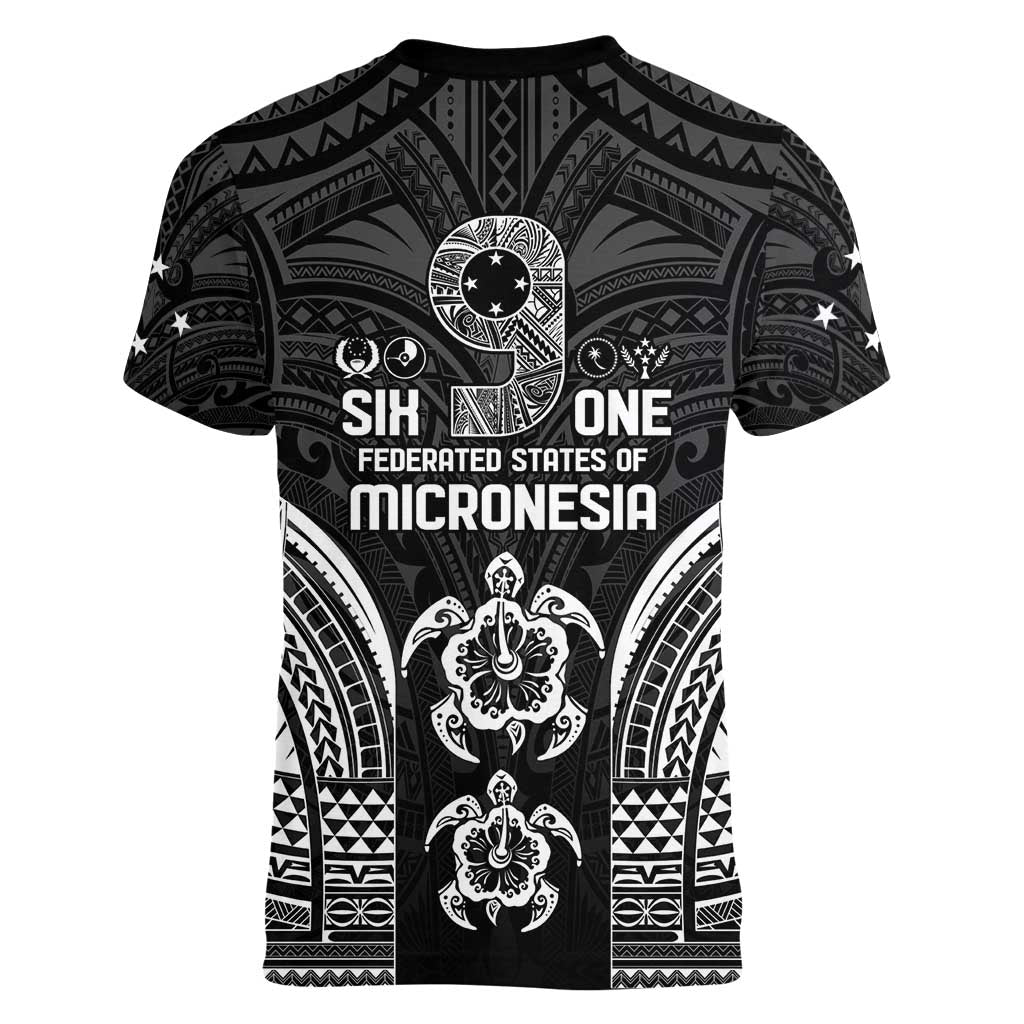 FSM Micronesia Six 9 One Women V-Neck T-Shirt Polynesian Tribal Pattern
