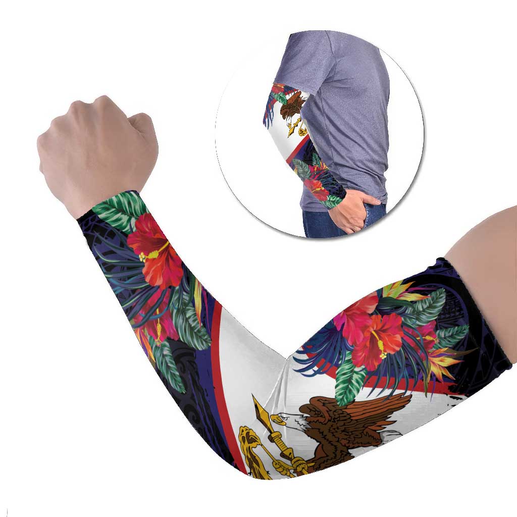 American Samoa Flag Day Since 1900 Arm Sleeves Samoa Muamua Le Atua Tropical Flowers - Polynesian Pride