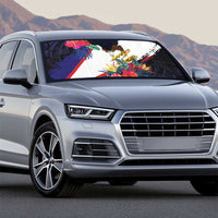 American Samoa Flag Day Since 1900 Auto Sun Shade Samoa Muamua Le Atua Tropical Flowers - Polynesian Pride