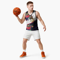 American Samoa Flag Day Since 1900 Basketball Jersey Samoa Muamua Le Atua Tropical Flowers - Polynesian Pride