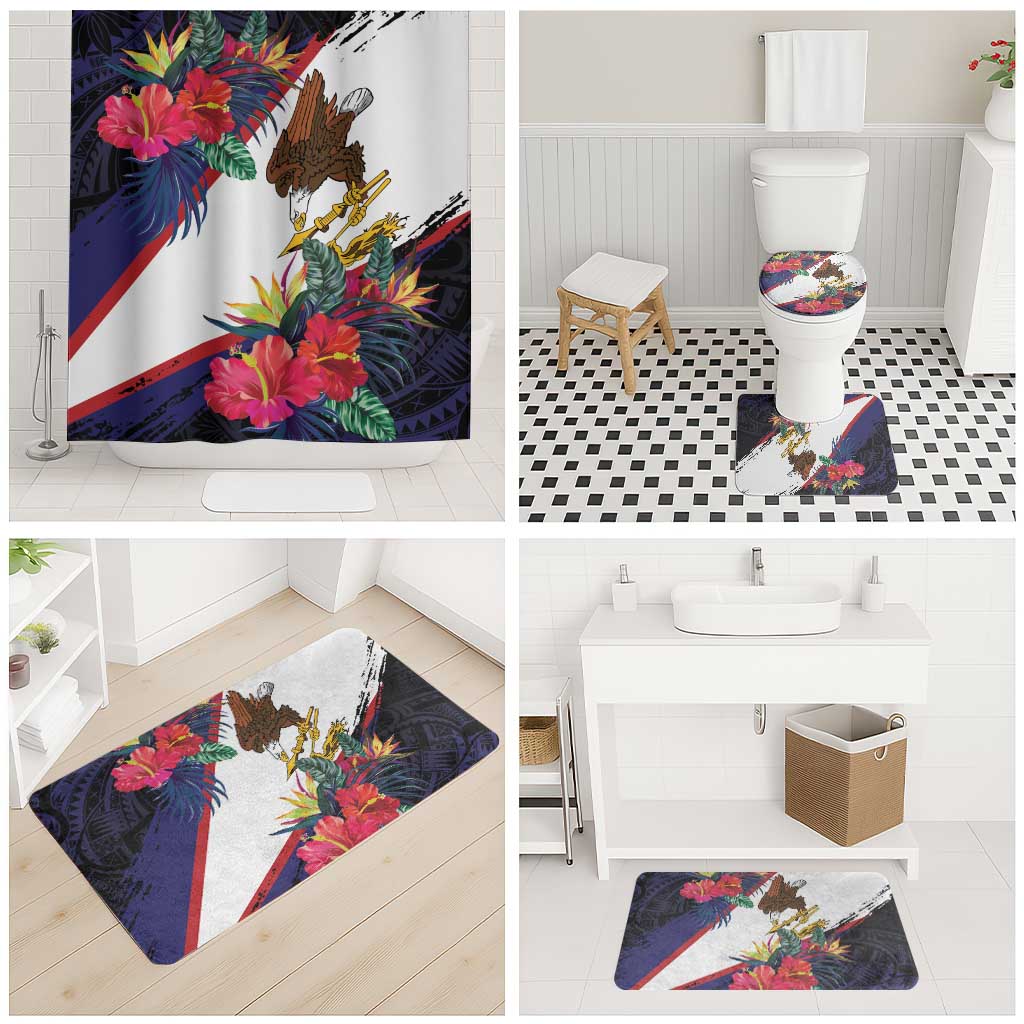 American Samoa Flag Day Since 1900 Bathroom Set Samoa Muamua Le Atua Tropical Flowers - Polynesian Pride