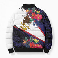 American Samoa Flag Day Since 1900 Bomber Puffer Jacket Samoa Muamua Le Atua Tropical Flowers - Polynesian Pride