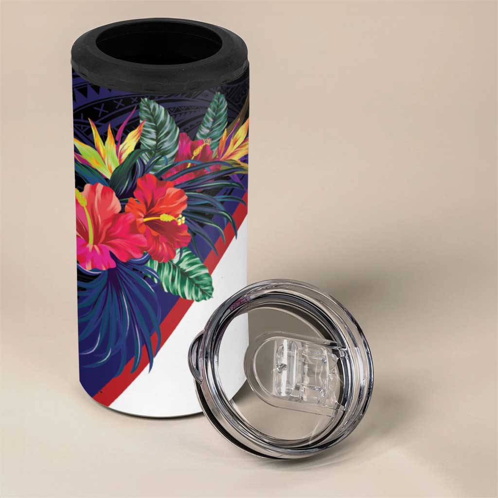 American Samoa Flag Day Since 1900 4 in 1 Can Cooler Tumbler Samoa Muamua Le Atua Tropical Flowers