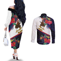 American Samoa Flag Day Since 1900 Couples Matching Off The Shoulder Long Sleeve Dress and Long Sleeve Button Shirt Samoa Muamua Le Atua Tropical Flowers