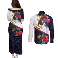American Samoa Flag Day Since 1900 Couples Matching Puletasi and Long Sleeve Button Shirt Samoa Muamua Le Atua Tropical Flowers