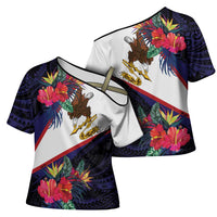 American Samoa Flag Day Since 1900 Cross Shoulder Shirt Samoa Muamua Le Atua Tropical Flowers - Polynesian Pride