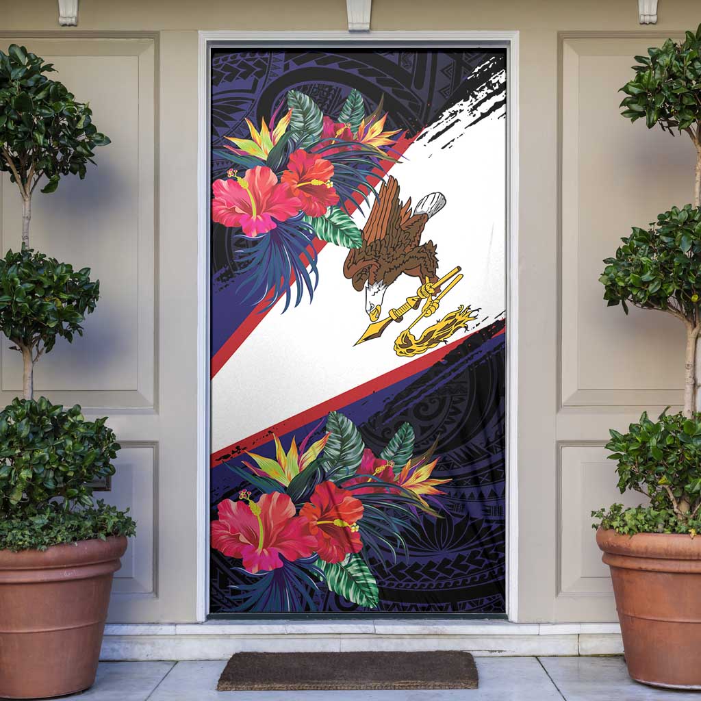 American Samoa Flag Day Since 1900 Door Cover Samoa Muamua Le Atua Tropical Flowers - Polynesian Pride