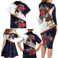 American Samoa Flag Day Since 1900 Family Matching Long Sleeve Bodycon Dress and Hawaiian Shirt Samoa Muamua Le Atua Tropical Flowers