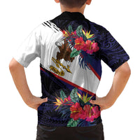 American Samoa Flag Day Since 1900 Family Matching Off The Shoulder Long Sleeve Dress and Hawaiian Shirt Samoa Muamua Le Atua Tropical Flowers