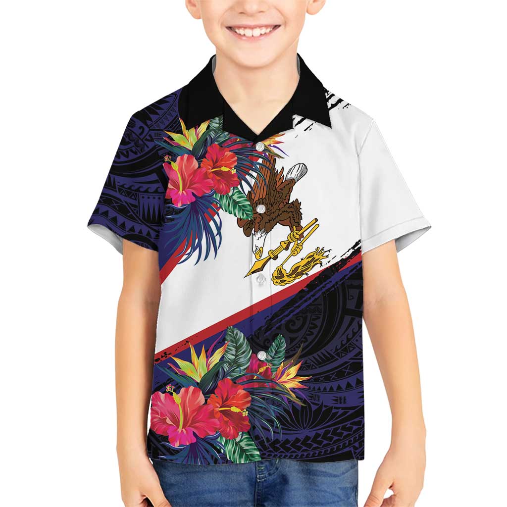 American Samoa Flag Day Since 1900 Family Matching Off Shoulder Short Dress and Hawaiian Shirt Samoa Muamua Le Atua Tropical Flowers