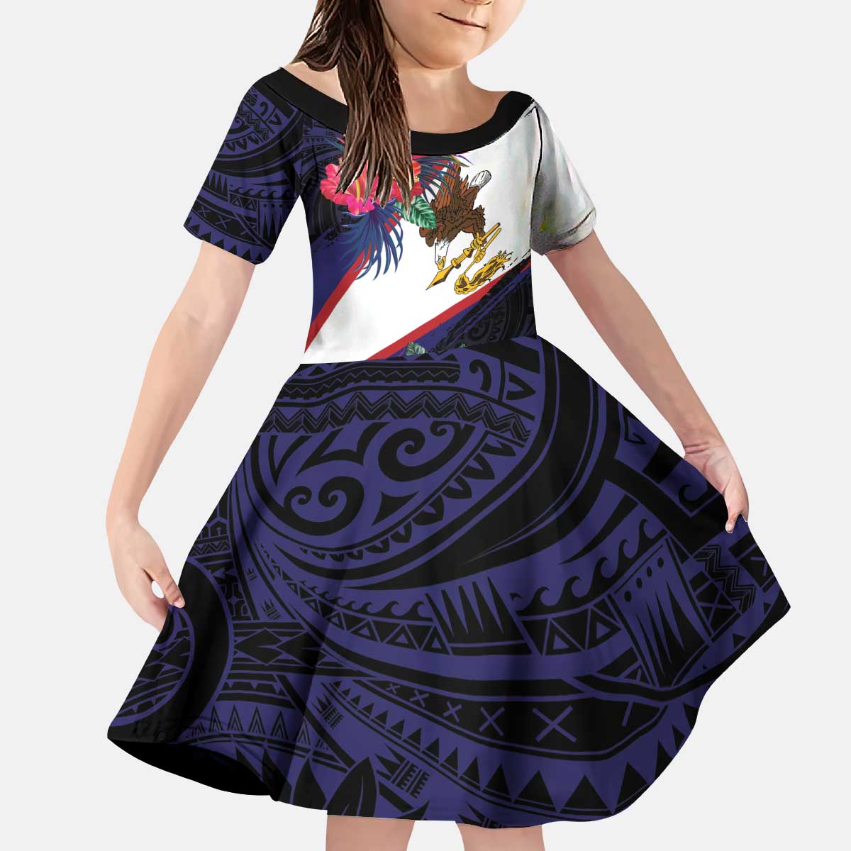 American Samoa Flag Day Since 1900 Kid Short Sleeve Dress Samoa Muamua Le Atua Tropical Flowers