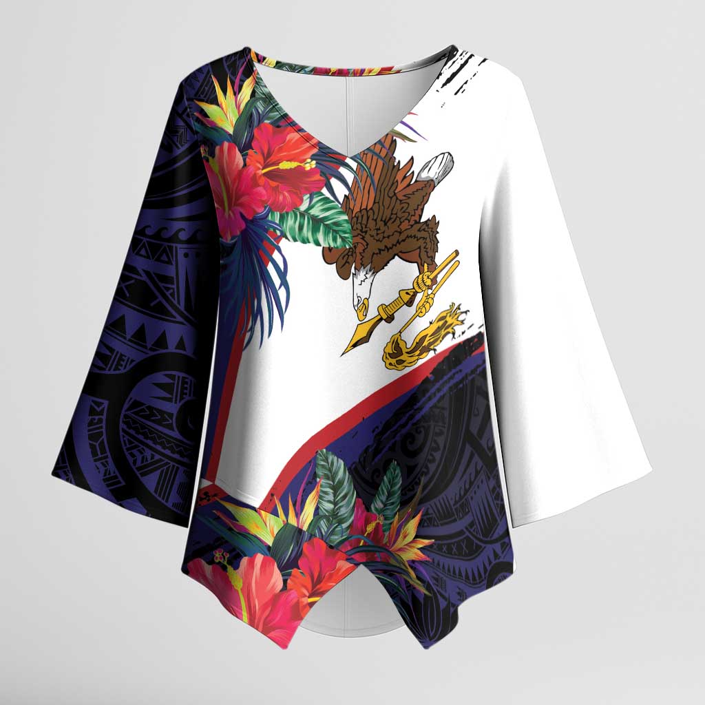 American Samoa Flag Day Since 1900 Kimono Sleeve Blouse Samoa Muamua Le Atua Tropical Flowers - Polynesian Pride