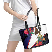American Samoa Flag Day Since 1900 Leather Tote Bag Samoa Muamua Le Atua Tropical Flowers