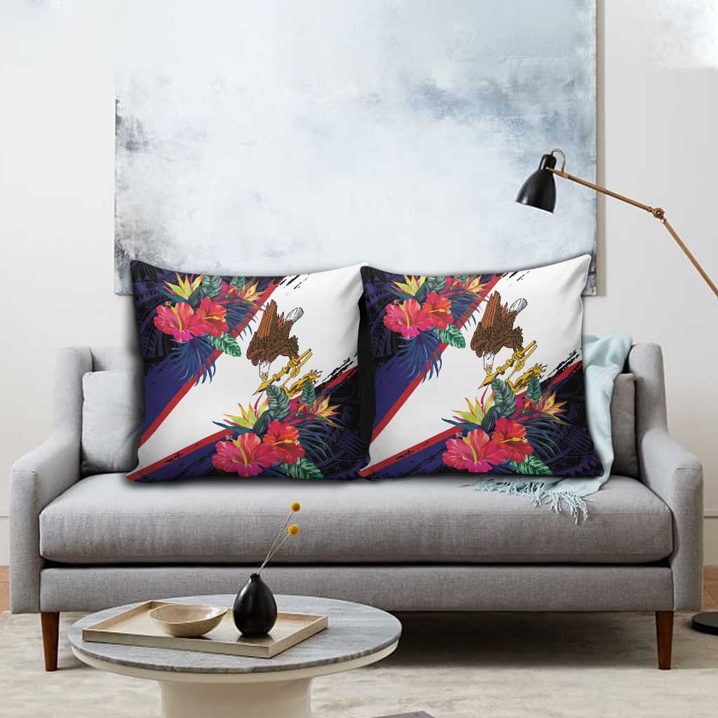 American Samoa Flag Day Since 1900 Pillow Cover Samoa Muamua Le Atua Tropical Flowers - Polynesian Pride