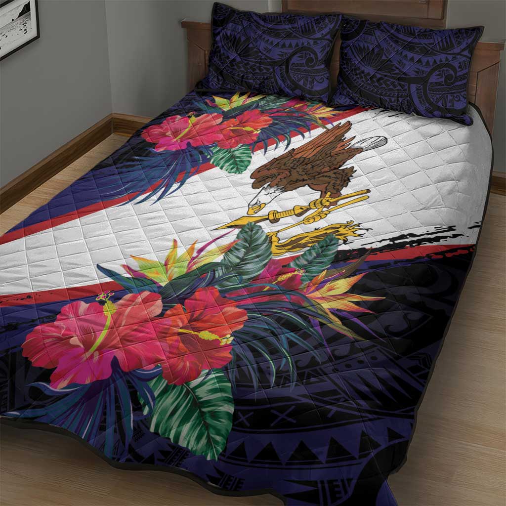 American Samoa Flag Day Since 1900 Quilt Bed Set Samoa Muamua Le Atua Tropical Flowers LT9 - Polynesian Pride