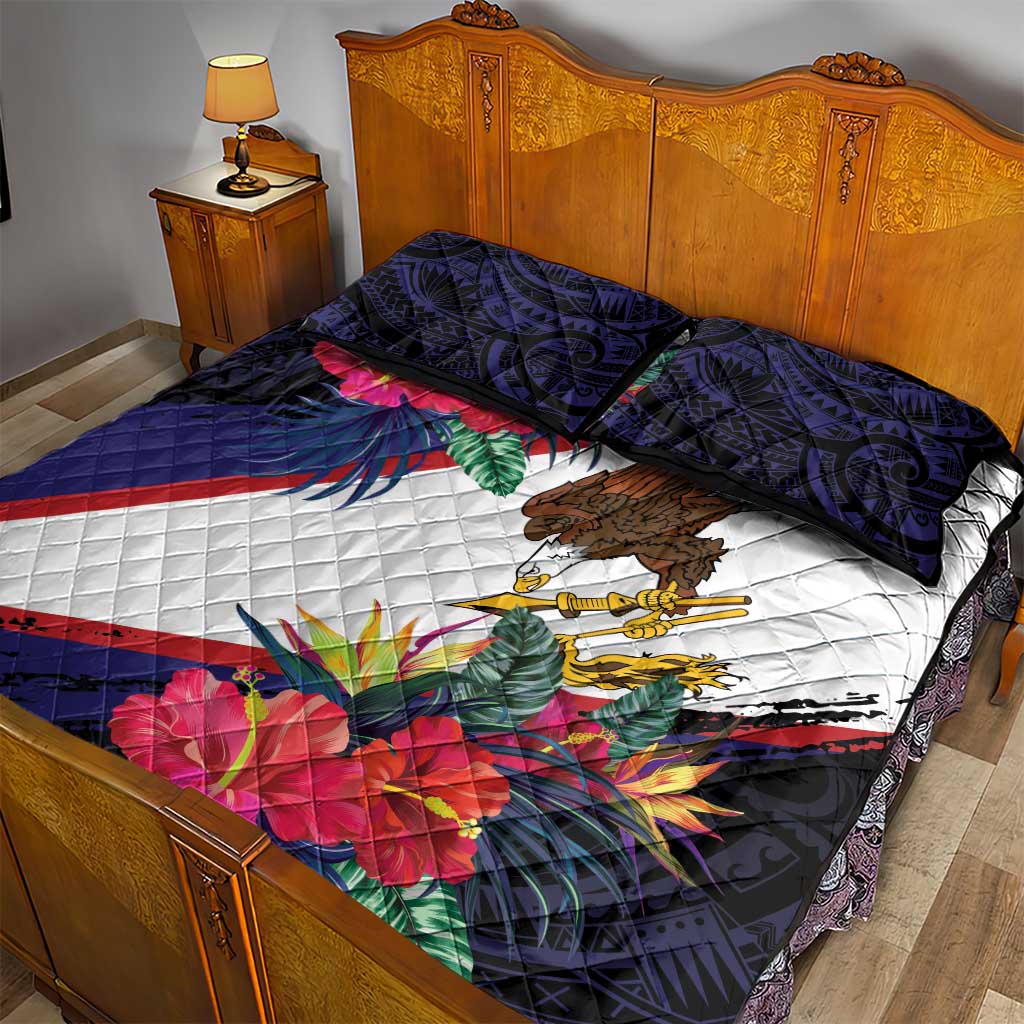 American Samoa Flag Day Since 1900 Quilt Bed Set Samoa Muamua Le Atua Tropical Flowers LT9 - Polynesian Pride