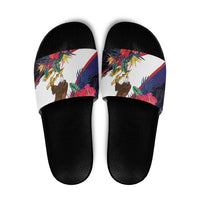 American Samoa Flag Day Since 1900 Slide Sandals Samoa Muamua Le Atua Tropical Flowers - Polynesian Pride