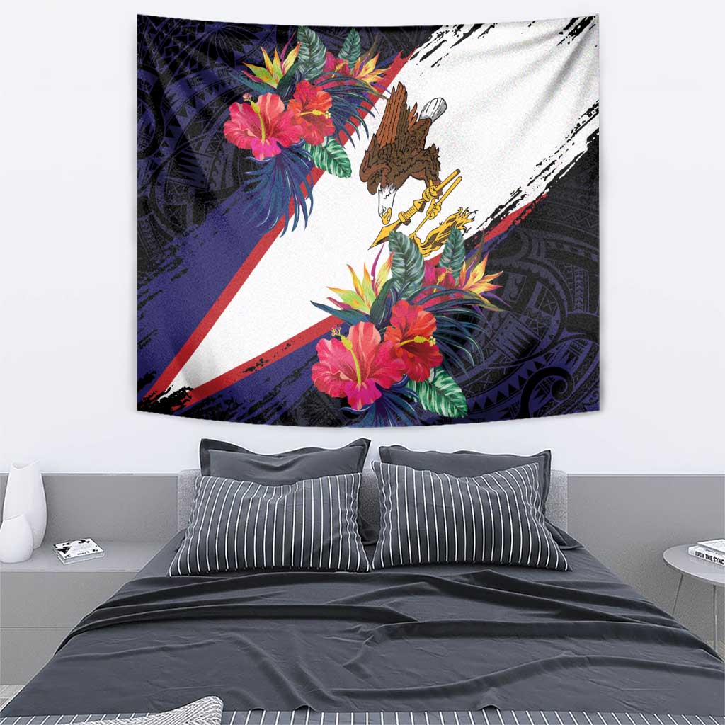American Samoa Flag Day Since 1900 Tapestry Samoa Muamua Le Atua Tropical Flowers
