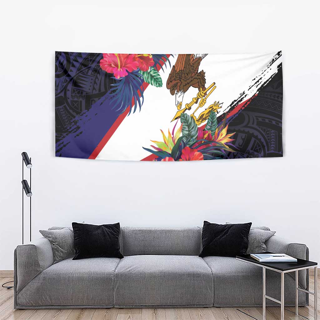 American Samoa Flag Day Since 1900 Tapestry Samoa Muamua Le Atua Tropical Flowers