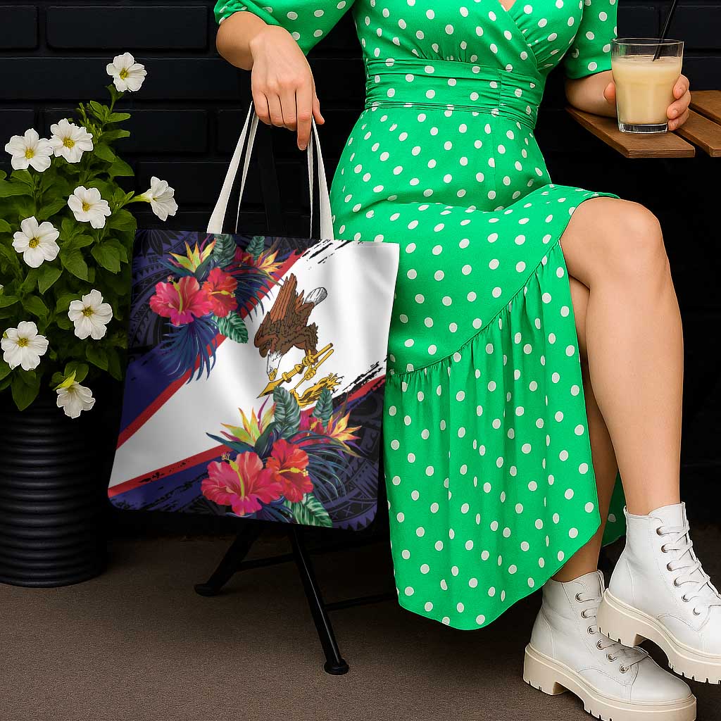 American Samoa Flag Day Since 1900 Tote Bag Samoa Muamua Le Atua Tropical Flowers - Polynesian Pride