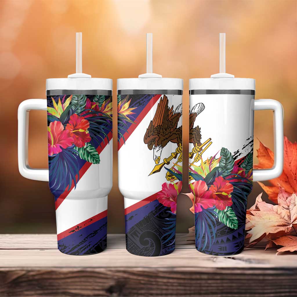 American Samoa Flag Day Since 1900 Tumbler With Handle Samoa Muamua Le Atua Tropical Flowers