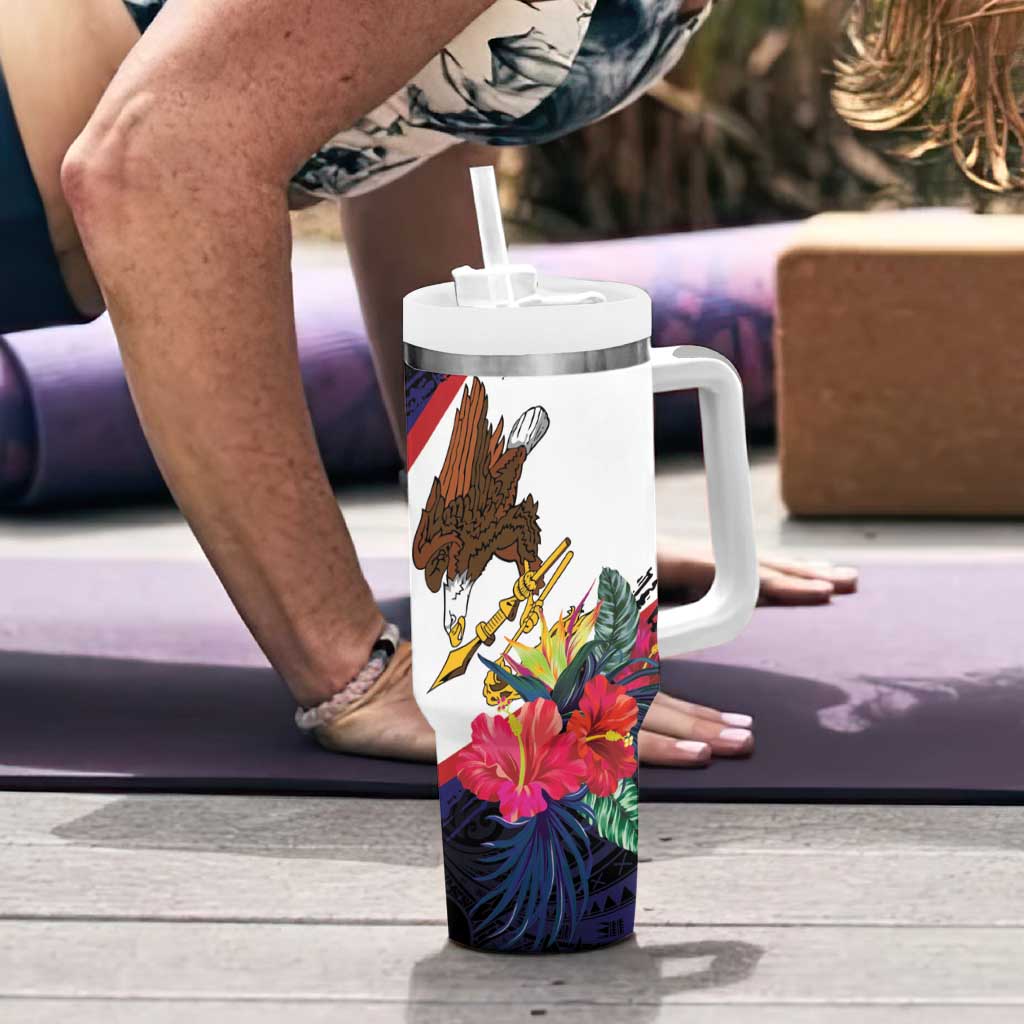 American Samoa Flag Day Since 1900 Tumbler With Handle Samoa Muamua Le Atua Tropical Flowers