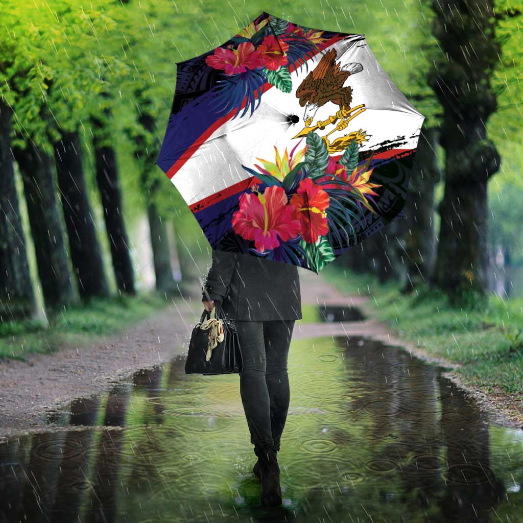 American Samoa Flag Day Since 1900 Umbrella Samoa Muamua Le Atua Tropical Flowers - Polynesian Pride