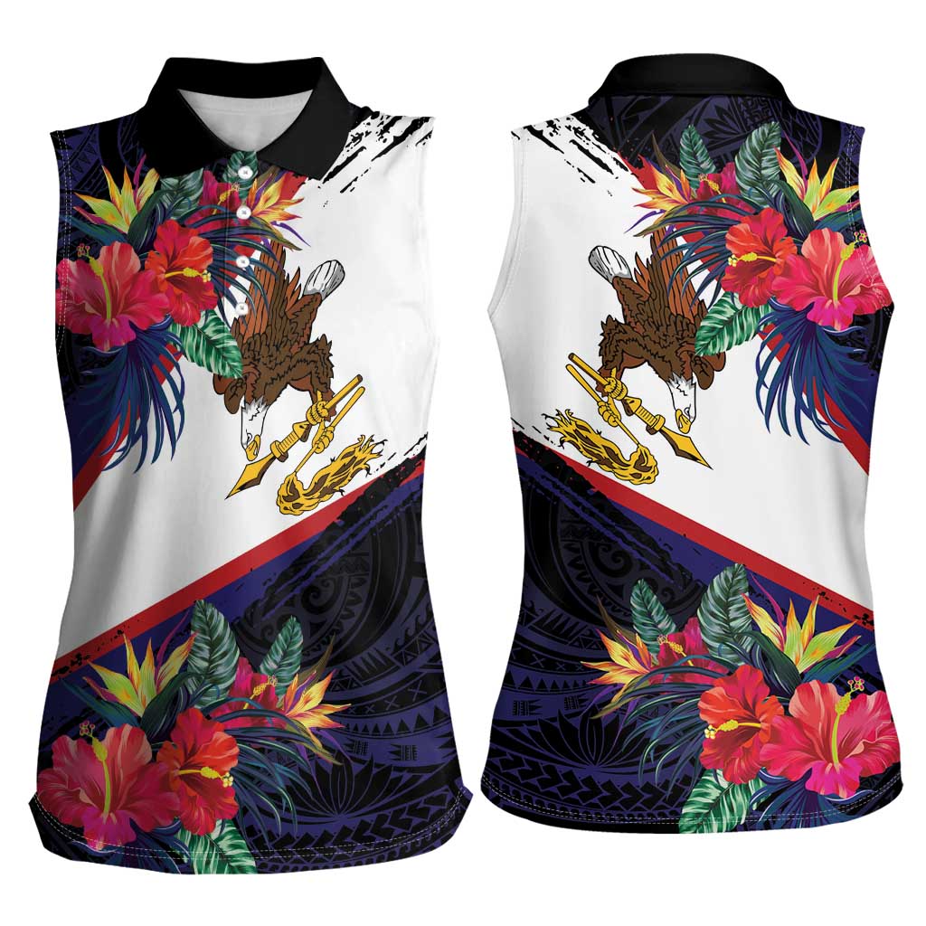 American Samoa Flag Day Since 1900 Women Sleeveless Polo Shirt Samoa Muamua Le Atua Tropical Flowers