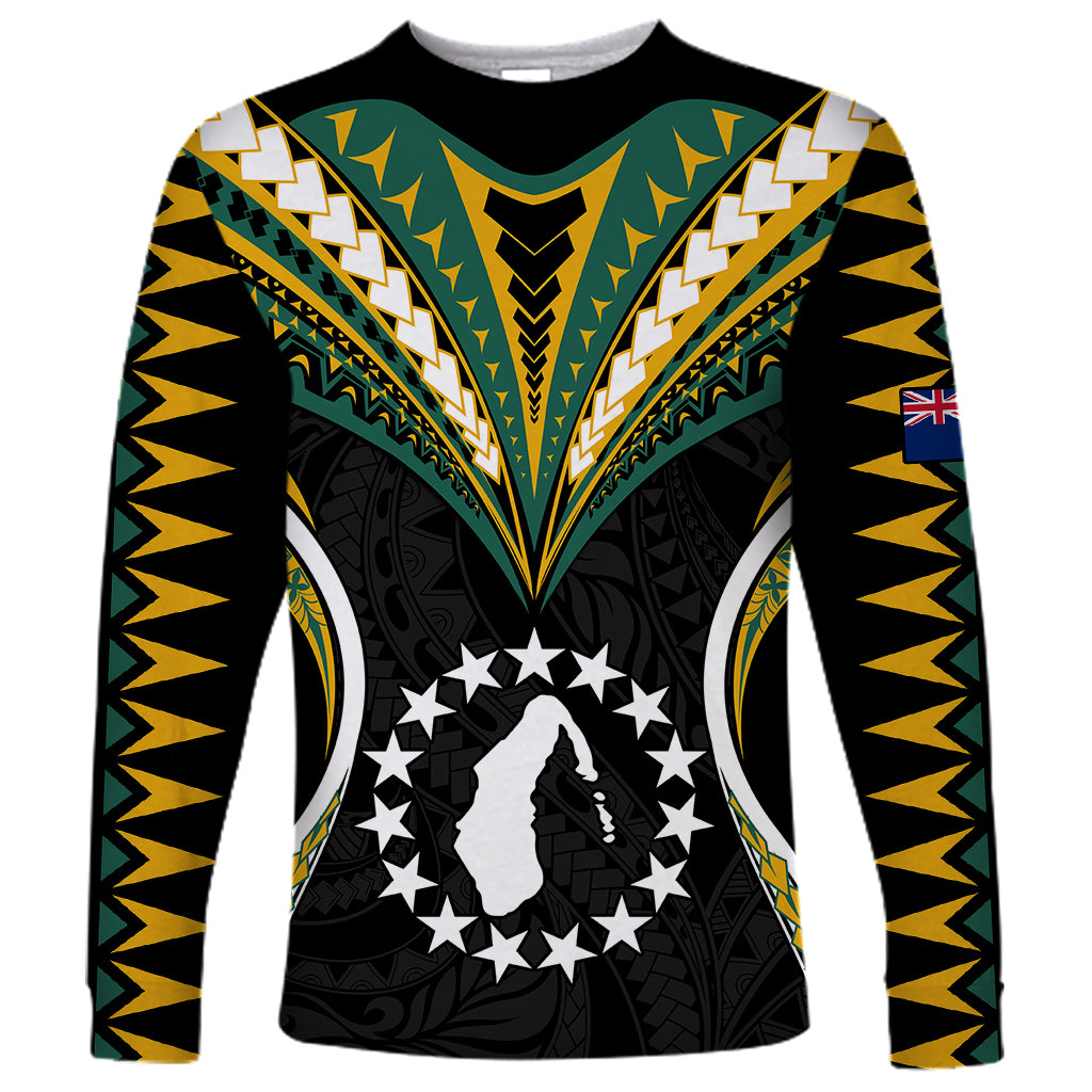 Polynesian Pride Aitutaki Island Long Sleeve Shirt Cook Islands Tribal Wave Style LT9 Unisex Black - Polynesian Pride