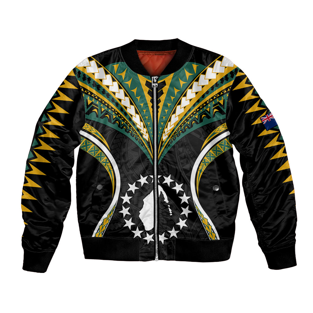 (Personalised) Polynesian Pride Aitutaki Island Bomber Jacket Cook Islands Tribal Wave Style LT9 Unisex Black - Polynesian Pride