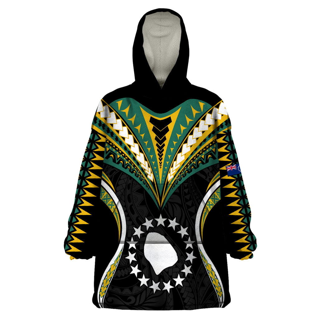 Polynesian Pride Atiu Island Wearable Blanket Hoodie Cook Islands Tribal Wave Style LT9 One Size Black - Polynesian Pride