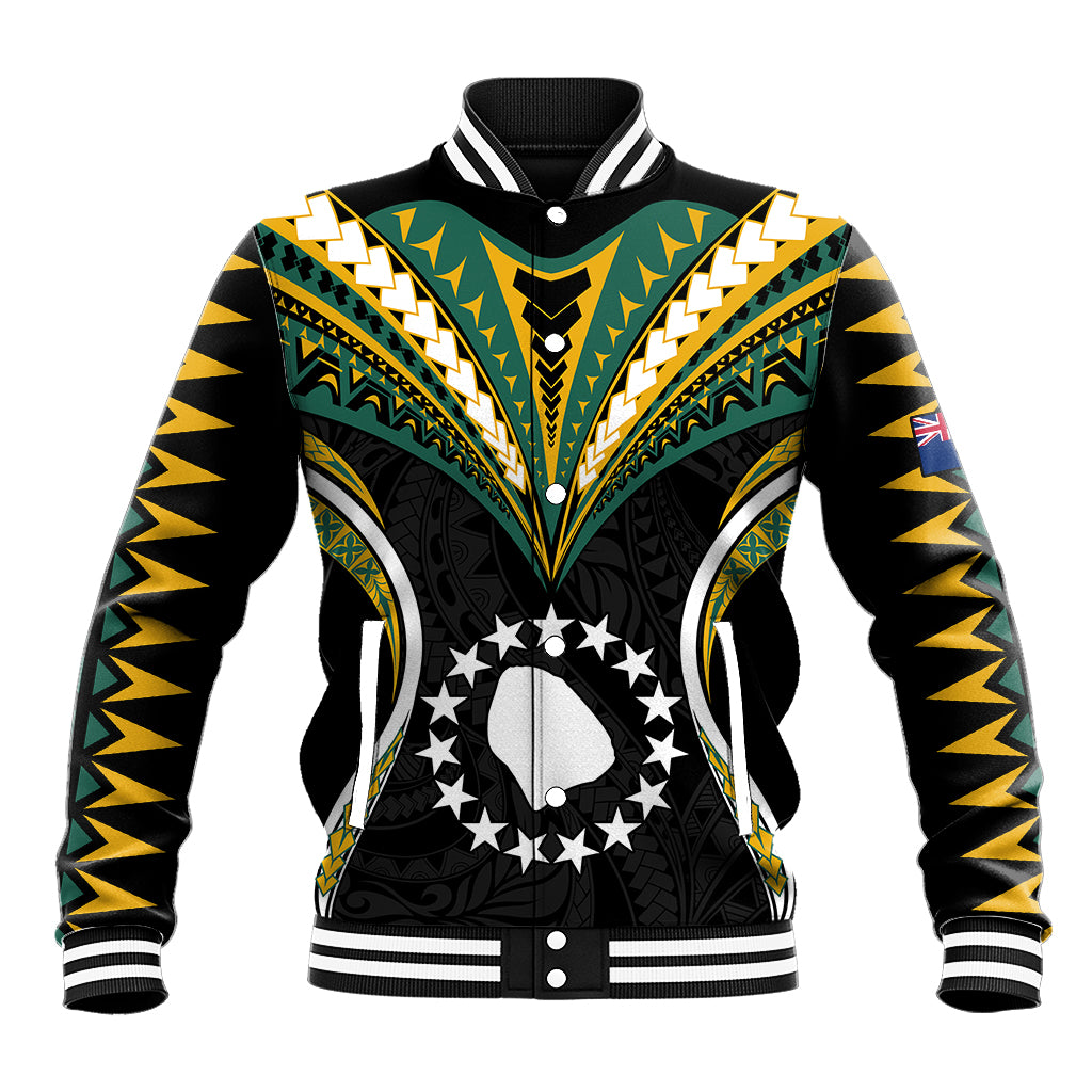 (Personalised) Polynesian Pride Atiu Island Baseball Jacket Cook Islands Tribal Wave Style LT9 Unisex Black - Polynesian Pride