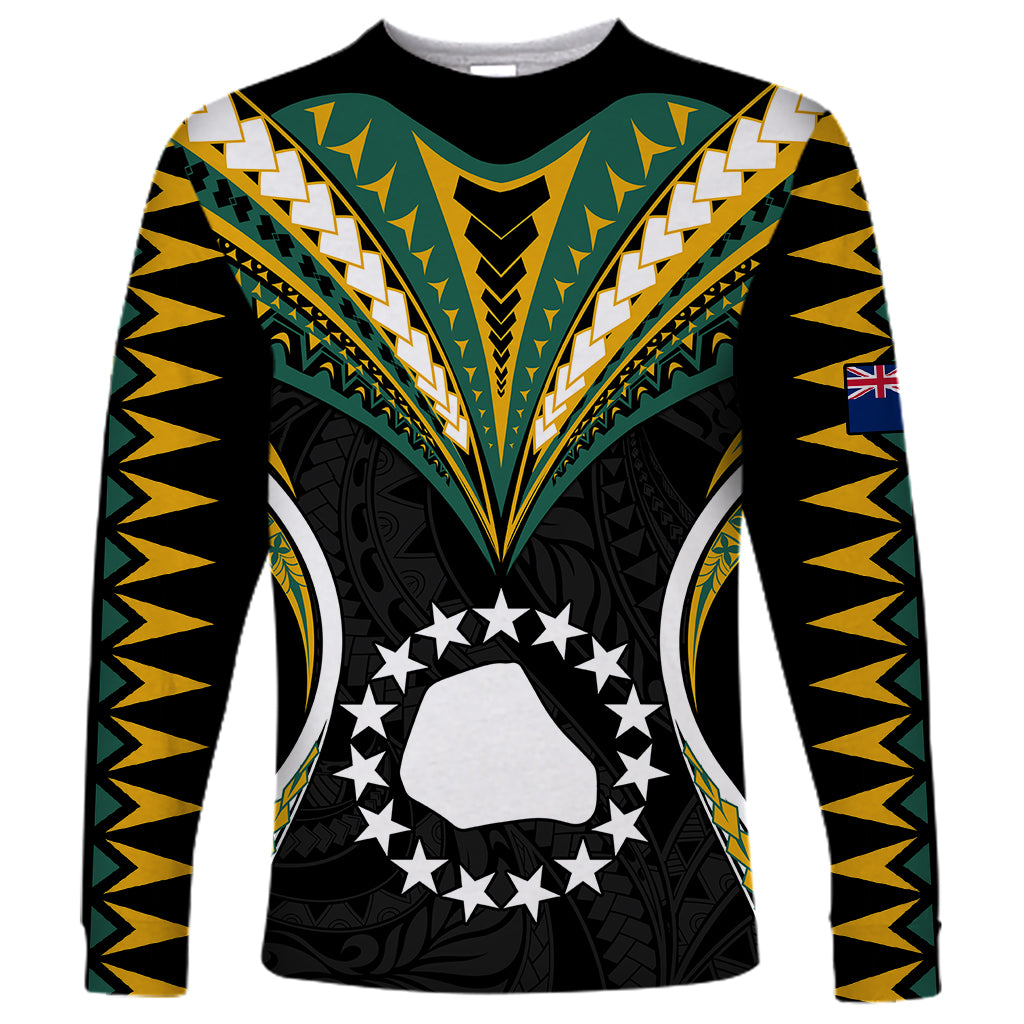 Polynesian Pride Mangaia Island Long Sleeve Shirt Cook Islands Tribal Wave Style LT9 Unisex Black - Polynesian Pride