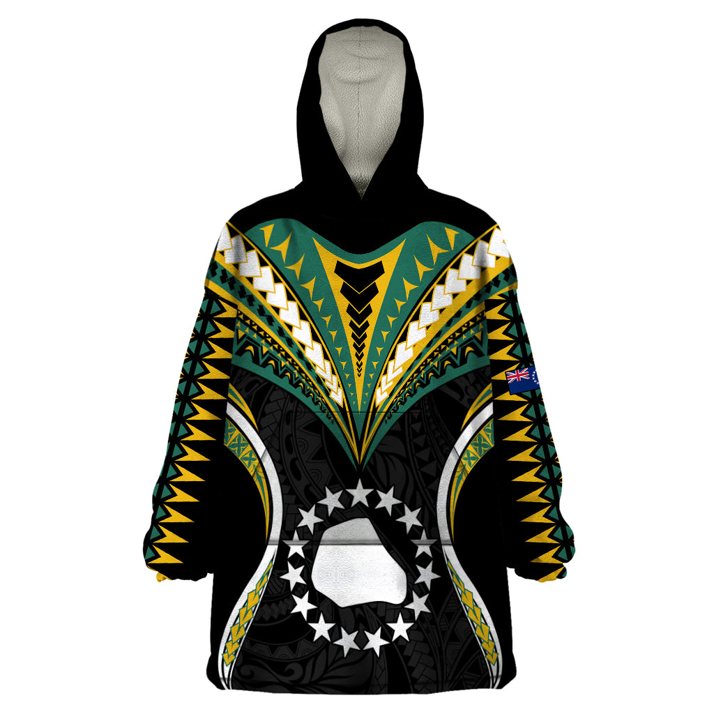 Polynesian Pride Mangaia Island Wearable Blanket Hoodie Cook Islands Tribal Wave Style LT9 One Size Black - Polynesian Pride