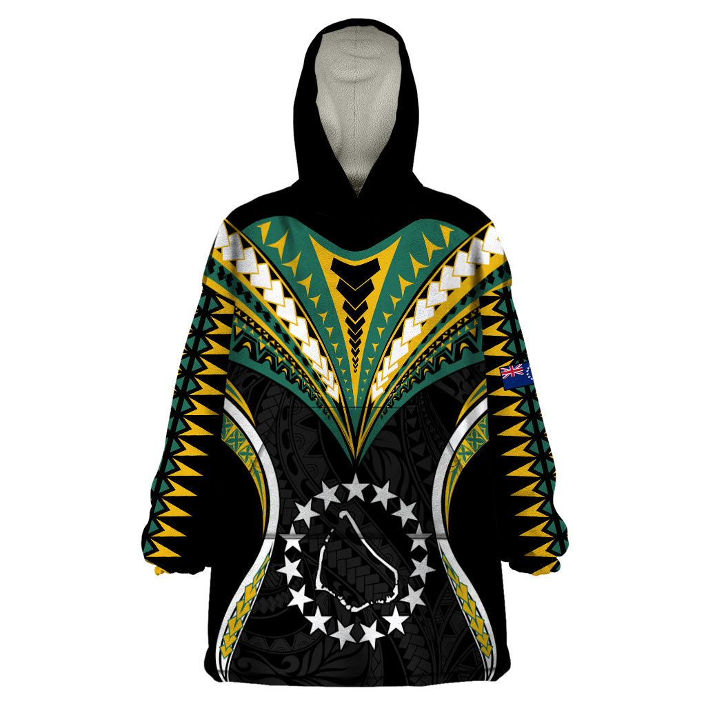 (Personalised) Polynesian Pride Manihiki Island Wearable Blanket Hoodie Cook Islands Tribal Wave Style LT9 One Size Black - Polynesian Pride